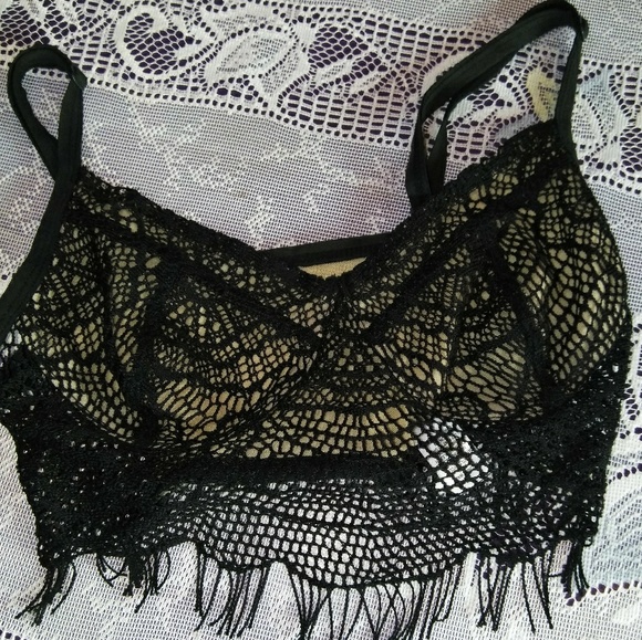 Nollie Other - NOLLIE Black Lace Fringed Mesh-Lined Bralette